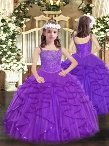 Exquisite Purple Straps Neckline Beading and Ruffles Child Pageant Dress Sleeveless Lace Up