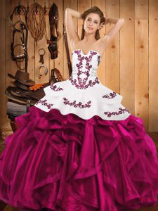 Ideal Sleeveless Lace Up Floor Length Embroidery and Ruffles 15 Quinceanera Dress