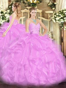 Sweetheart Sleeveless Lace Up Vestidos de Quinceanera Lilac Organza