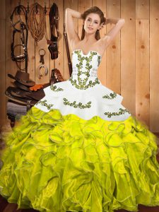 Fantastic Yellow Green Strapless Neckline Embroidery and Ruffles Quinceanera Dresses Sleeveless Lace Up