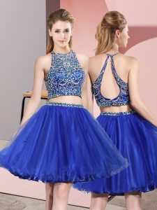 Scoop Sleeveless Dama Dress Mini Length Beading Royal Blue Tulle