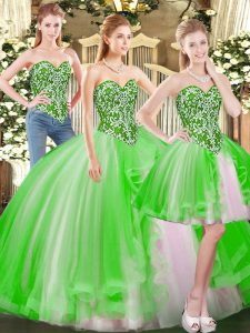 Sweetheart Sleeveless 15th Birthday Dress Floor Length Beading Tulle