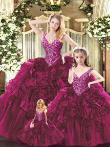 Superior Straps Sleeveless Organza Quinceanera Dress Beading and Ruffles Lace Up
