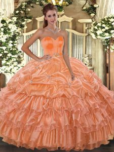Orange Lace Up Sweetheart Beading and Ruffled Layers Sweet 16 Dresses Organza Sleeveless