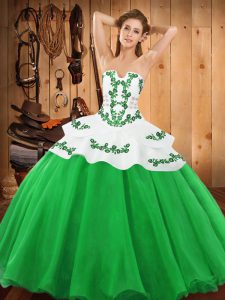 Green Sleeveless Embroidery Floor Length Quinceanera Dress