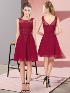 Appliques Quinceanera Court of Honor Dress Wine Red Zipper Sleeveless Knee Length