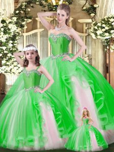 Green Sleeveless Organza Lace Up Ball Gown Prom Dress for Military Ball and Sweet 16 and Quinceanera