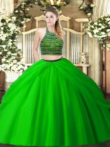 Cute Green Sleeveless Beading and Ruching Floor Length Quinceanera Dresses