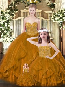 Top Selling Floor Length Lace Up Sweet 16 Dresses Rust Red for Military Ball and Sweet 16 and Quinceanera with Beading and Ruffles