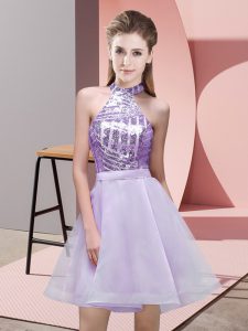 Lovely Halter Top Sleeveless Backless Quinceanera Court Dresses Lavender Chiffon