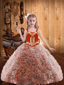 Multi-color Organza Lace Up Pageant Dress for Womens Sleeveless Floor Length Embroidery and Ruffles