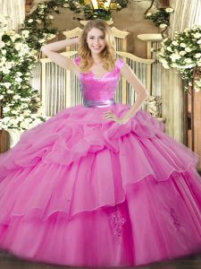 Lilac Zipper V-neck Ruffled Layers Vestidos de Quinceanera Organza Sleeveless