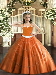 Most Popular Straps Sleeveless Lace Up Little Girls Pageant Gowns Rust Red Tulle