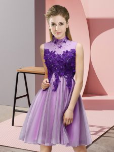Sleeveless Lace Up Knee Length Appliques Quinceanera Dama Dress