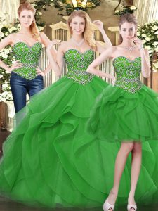 Free and Easy Sweetheart Sleeveless Tulle Quinceanera Gown Beading and Ruffles Lace Up