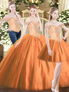 Custom Design Tulle Sleeveless Floor Length Sweet 16 Dresses and Beading
