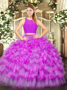 Custom Designed Tulle Sleeveless Floor Length 15th Birthday Dress and Ruffled Layers