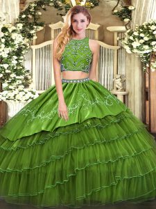 Sleeveless Beading and Embroidery and Ruffled Layers Zipper Quinceanera Dress