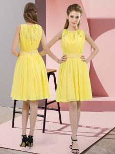 Nice Yellow Empire Sequins Dama Dress Zipper Chiffon Sleeveless Knee Length