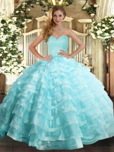 Fantastic Apple Green Ball Gowns Organza Sweetheart Sleeveless Ruffled Layers Floor Length Lace Up Quinceanera Dresses