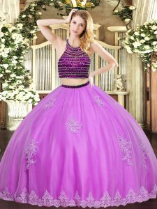 Halter Top Sleeveless Zipper 15th Birthday Dress Lilac Tulle