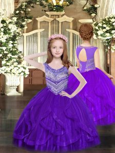 Floor Length Ball Gowns Sleeveless Purple Pageant Gowns For Girls Lace Up
