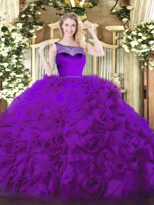 Designer Floor Length Eggplant Purple Quinceanera Dresses Scoop Sleeveless Zipper