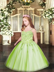 Amazing Floor Length Ball Gowns Sleeveless Yellow Green Pageant Dress for Womens Lace Up