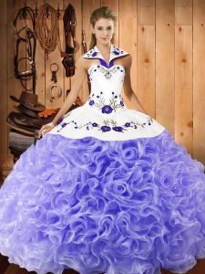 Charming Lavender Sleeveless Embroidery Floor Length Ball Gown Prom Dress