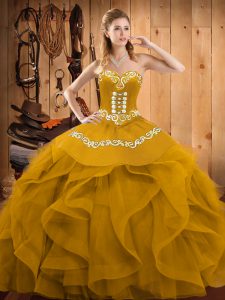 Fancy Sweetheart Sleeveless Organza Quinceanera Dresses Embroidery and Ruffles Lace Up