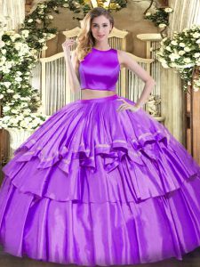 Beautiful Tulle Sleeveless Floor Length Quince Ball Gowns and Ruffled Layers