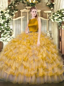 Colorful Scoop Sleeveless Organza Sweet 16 Dresses Ruffled Layers Clasp Handle
