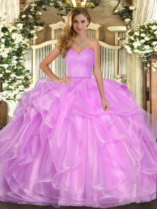 Popular Lilac Lace Up Sweetheart Ruffles Vestidos de Quinceanera Organza Sleeveless