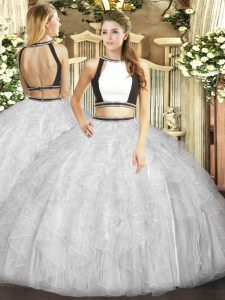 Smart White Halter Top Backless Ruffles Vestidos de Quinceanera Sleeveless