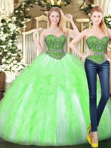 Beautiful Floor Length Ball Gowns Sleeveless Yellow Green Quince Ball Gowns Lace Up