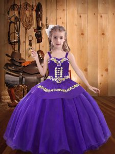Eggplant Purple Sleeveless Organza Lace Up Custom Made Pageant Dress for Party and Sweet 16 and Quinceanera and Wedding Party