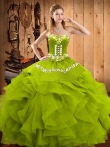 Floor Length Olive Green Quince Ball Gowns Sweetheart Sleeveless Lace Up