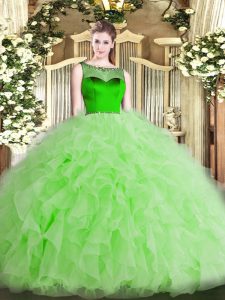 Ball Gowns Quinceanera Dresses Scoop Organza Sleeveless Floor Length Zipper