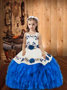 Sleeveless Organza Lace Up Pageant Gowns For Girls in Blue with Beading and Ruffles