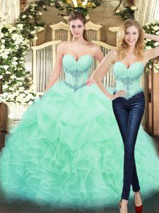 Apple Green Sweetheart Neckline Beading and Ruffles Quinceanera Dresses Sleeveless Lace Up