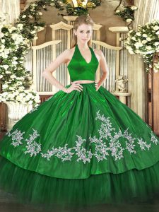 Sleeveless Zipper Floor Length Appliques Ball Gown Prom Dress