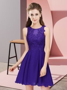 Dramatic Mini Length Zipper Dama Dress for Quinceanera Purple for Prom and Party and Wedding Party with Appliques