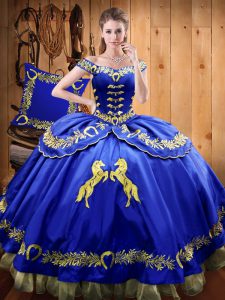 Floor Length Ball Gowns Sleeveless Royal Blue Quinceanera Gown Lace Up