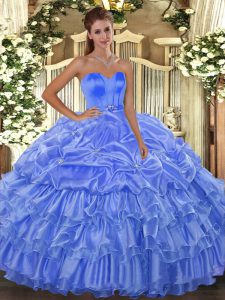 Popular Organza Sweetheart Sleeveless Lace Up Beading and Ruffled Layers 15 Quinceanera Dress in Baby Blue