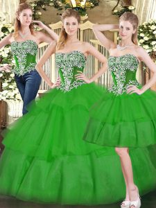 Best Sweetheart Sleeveless Organza Sweet 16 Dresses Beading and Ruffled Layers Lace Up