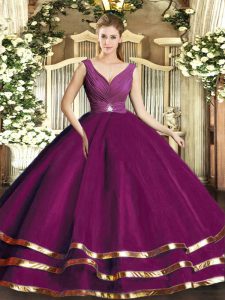 Cheap Sleeveless Beading and Ruffled Layers and Ruching Backless Quinceanera Gown