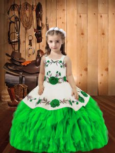 Green Sleeveless Organza Lace Up Pageant Dress for Womens for Sweet 16 and Quinceanera