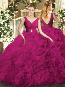 Trendy Fuchsia Sleeveless Floor Length Beading Backless Ball Gown Prom Dress