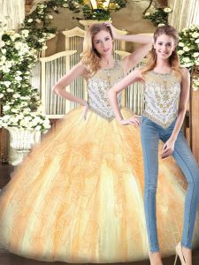 Elegant Organza Sleeveless Floor Length Sweet 16 Quinceanera Dress and Beading and Ruffles