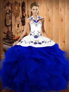 Elegant Royal Blue Sleeveless Tulle Lace Up Quinceanera Dress for Military Ball and Sweet 16 and Quinceanera